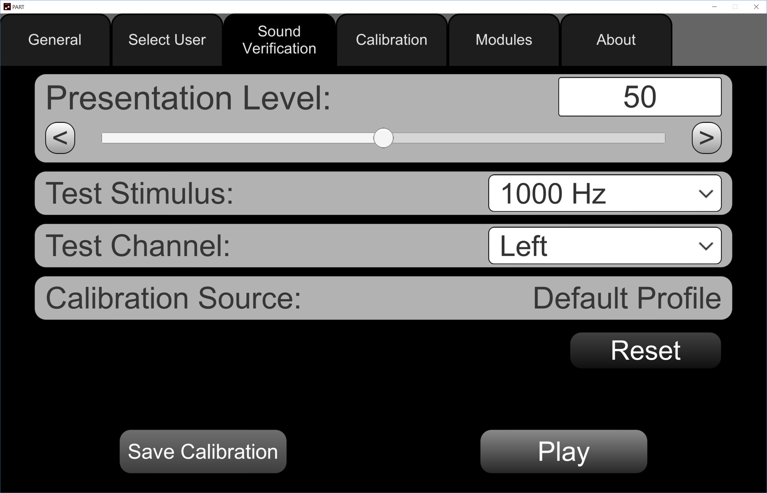 Figure 2. PART Sound Verification Screen